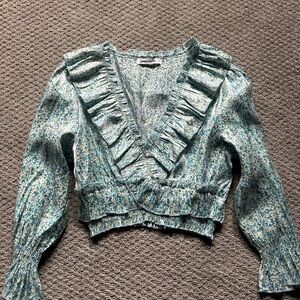 Pretty floral ruffle cropped blouse